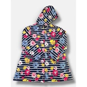Gymboree Girls M 7-8 Raincoat Blue Striped Floral Daisy Hooded Rain Jacket Kids